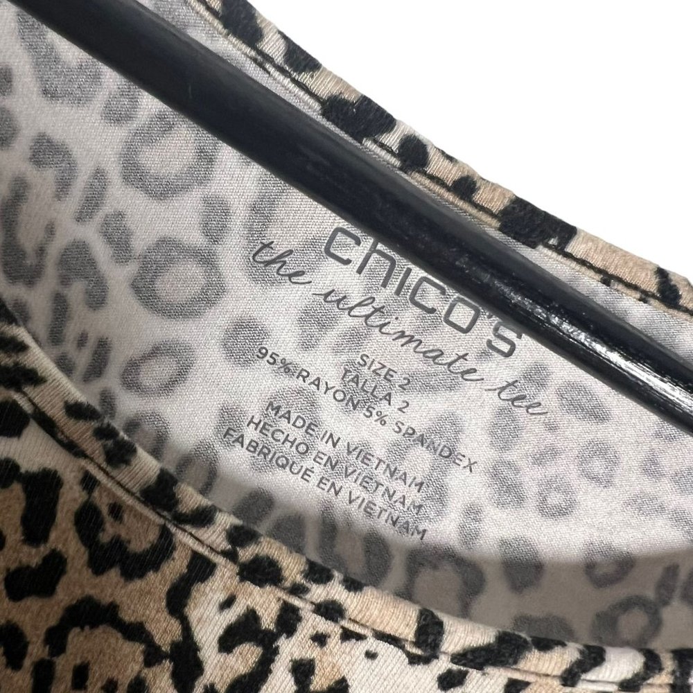 Chicos Ultimate Tee Brown Leopard Print Long Sleeve Top 2 Large - Picture 3 of 6